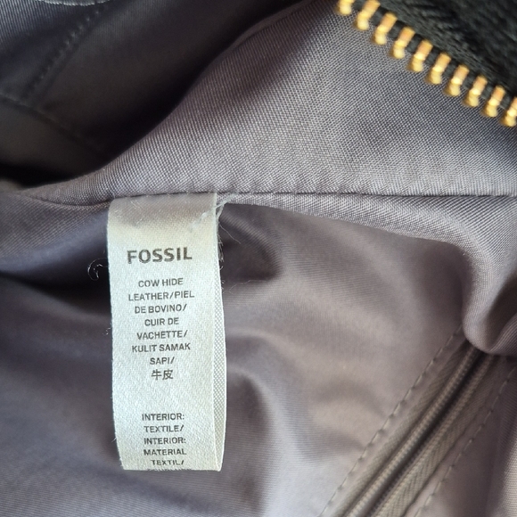 Fossil Black Leather Shoulder Bag with Gold Zippers - Picture 10 of 10